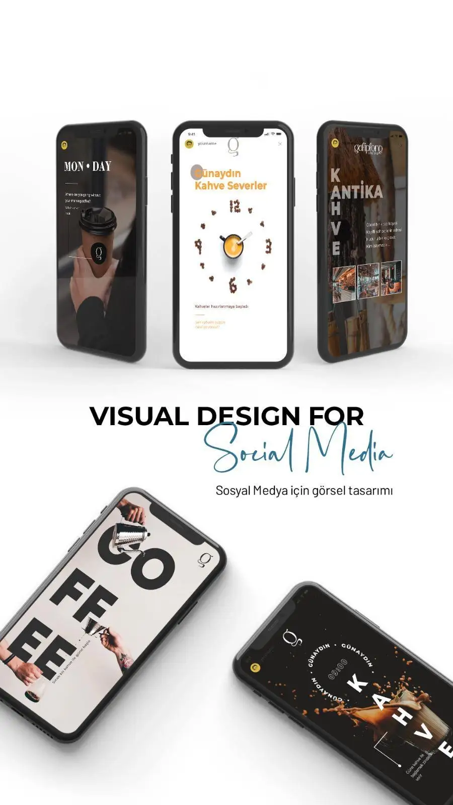 Galiplong kahve markası için story tasarımlarının telefon mockup'ları
